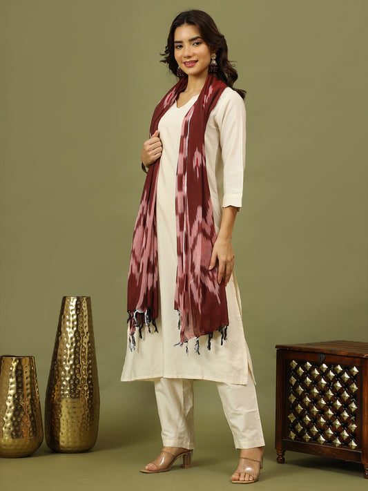 Women off White Solid Kurta with Trousers & Dupatta
