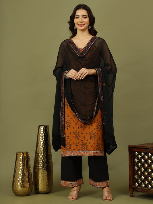 Women Bandhani Printed Cotton Kurta with Palazzo & Dupatta