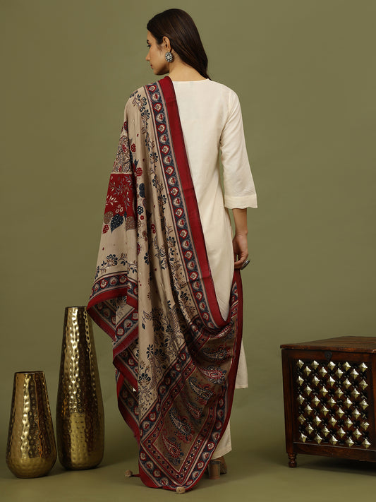 Women Solid Kurta with Trousers & Printed Dupatta
