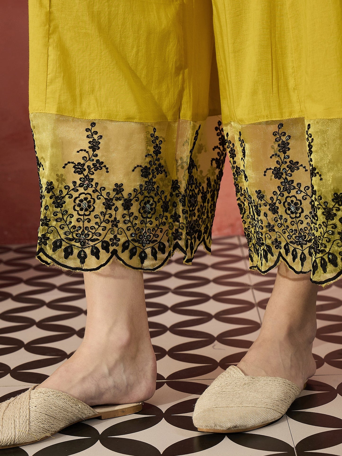 Women Embroidered Pure Cotton Round Neck Anarkali Kurta & Palazzos With Dupatta