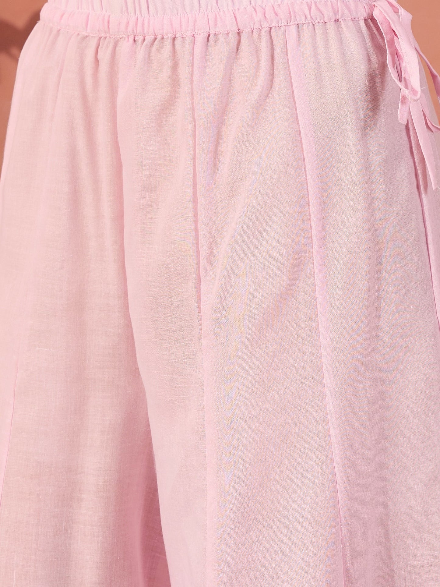 Women Pink Embroidered Pure Cotton V-Neck Anarkali Kurta & Trousers With Dupatta