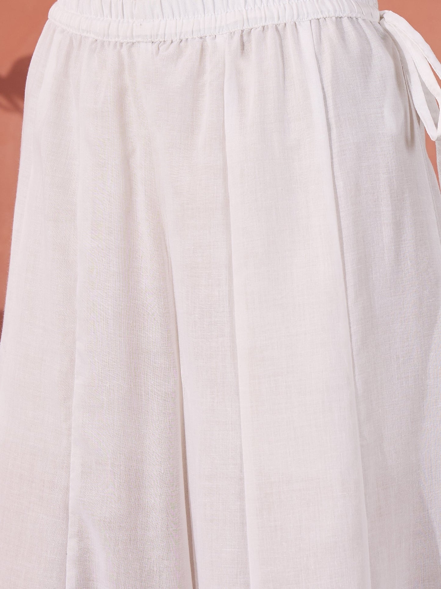 Women White Embroidered Pure Cotton V-Neck Anarkali Kurta & Trousers With Dupatta