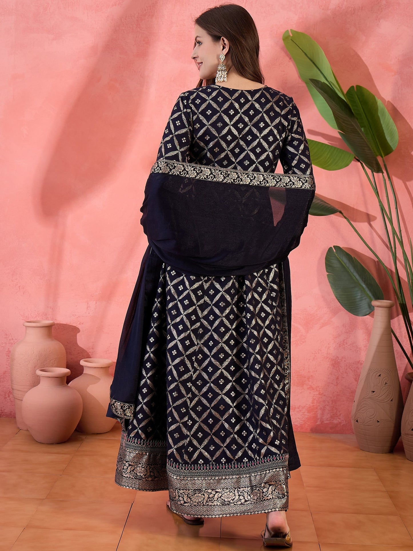 Women Blue Color Embroidered Kurta Trousers & Dupatta
