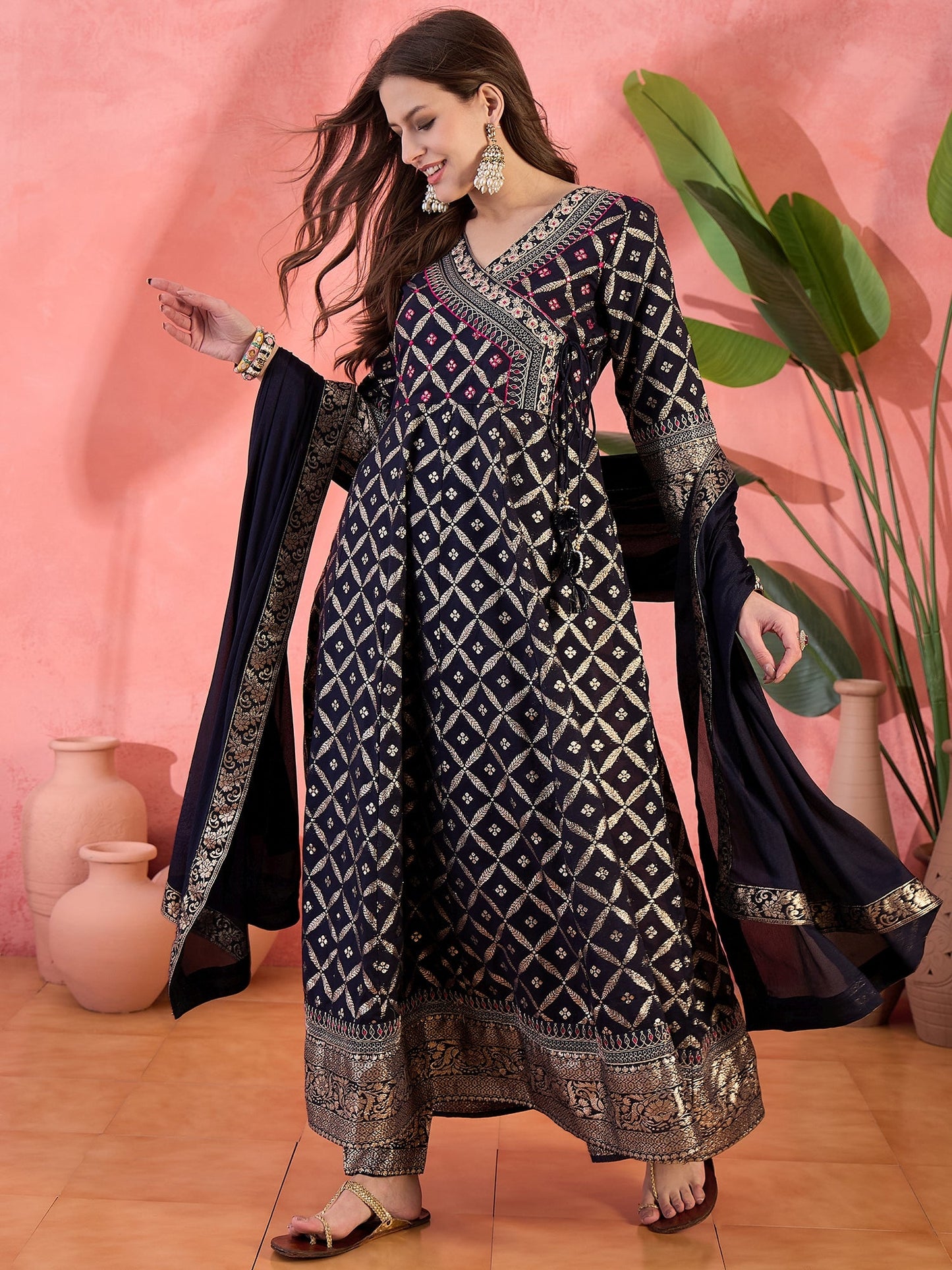 Women Blue Color Embroidered Kurta Trousers & Dupatta