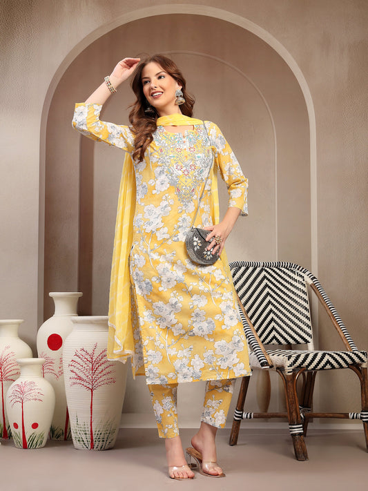 Women Yellow Pure Cotton Kurta Sets