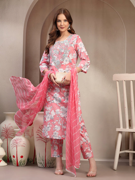 Women Peach Pure Cotton Kurta Sets