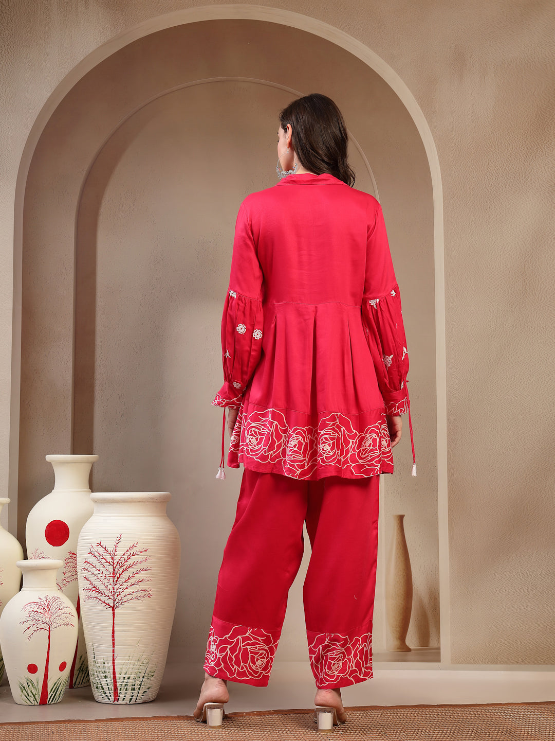 Women Pink Rayon Kurta Palazzo Co-ord Set