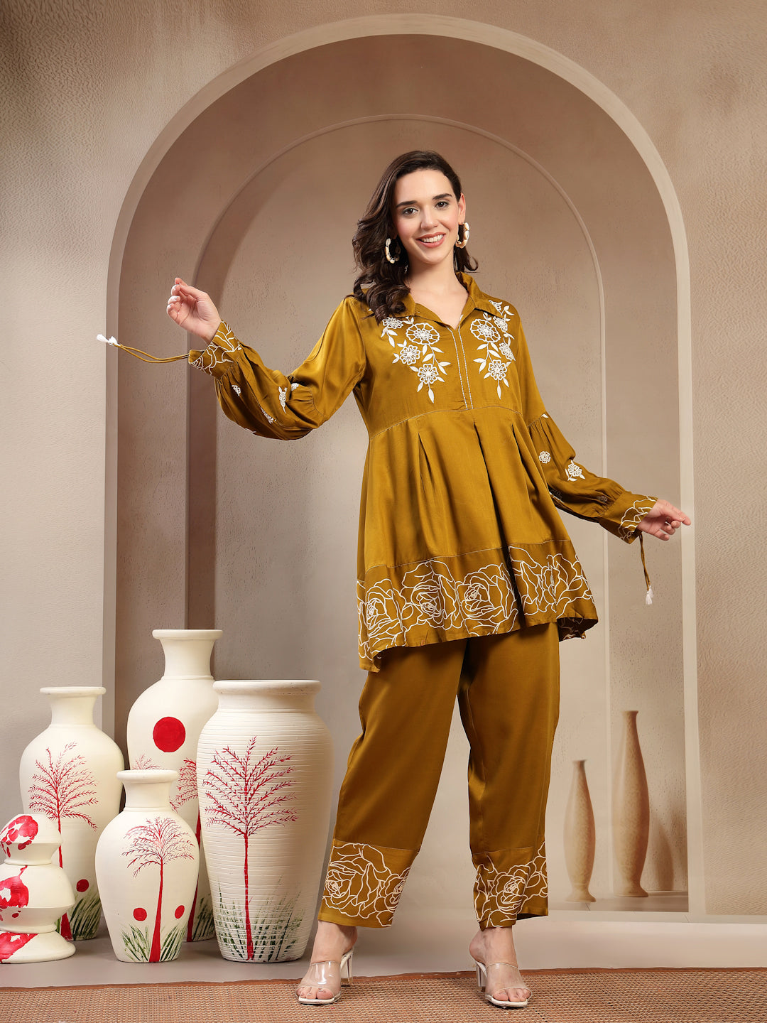 Women’s Green Printed Rayon Kurta Palazzo Co-ord Set