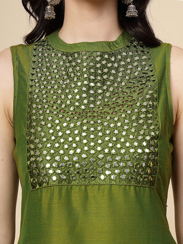RAMA'S Women Green Color Embroidery Cut Sleeve kurta Palazzo Set