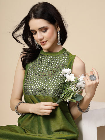 RAMA'S Women Green Color Embroidery Cut Sleeve kurta Palazzo Set