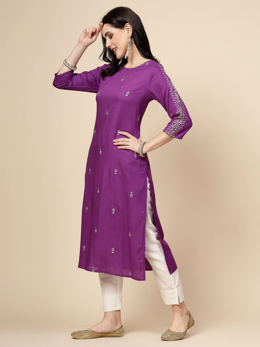 RAMA'S Women Purple Color Embroidery Staright kurta