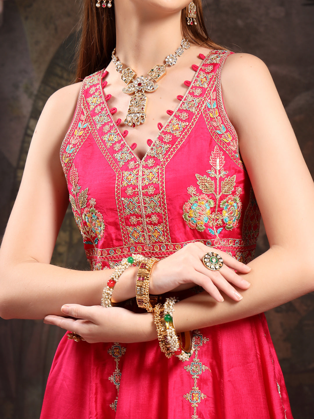 Women Ethnic Motifs Embroidered Panelled Thread Work Kurta with Palazzos & With Dupatta