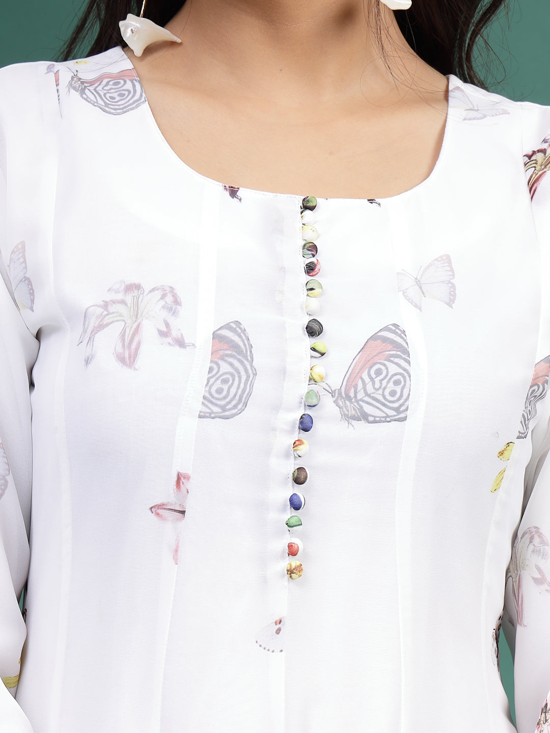 Women White Floral Printed A-Line Ethnic Dress