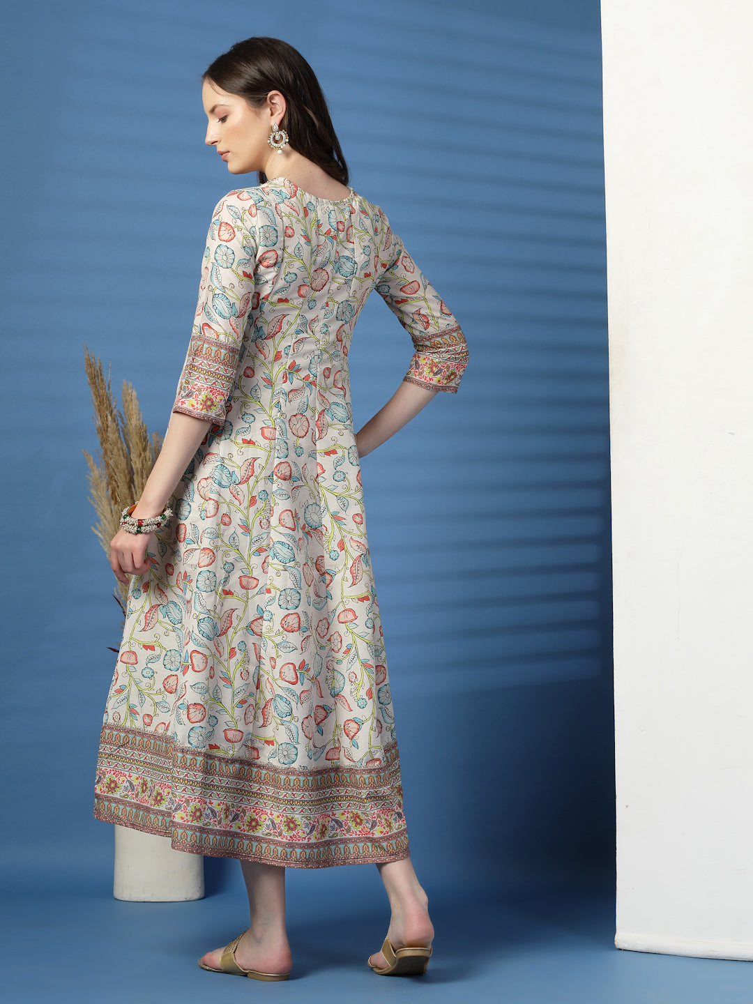Women Beige Color Printed Anarkali Kurta