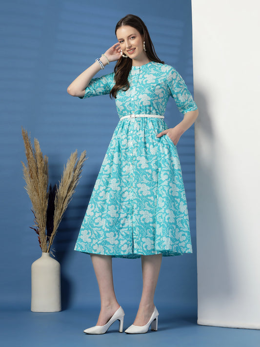 Women Printed Cotton Fit & Flared Dress