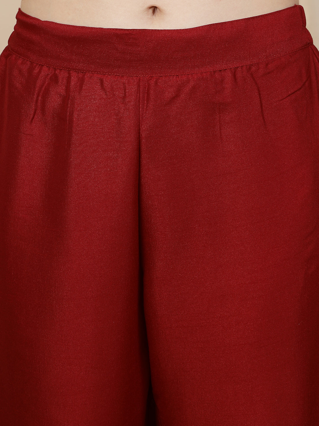 Women Maroon Mirror Work Embroidered Anarkali Kurta With Trouser & Dupatta