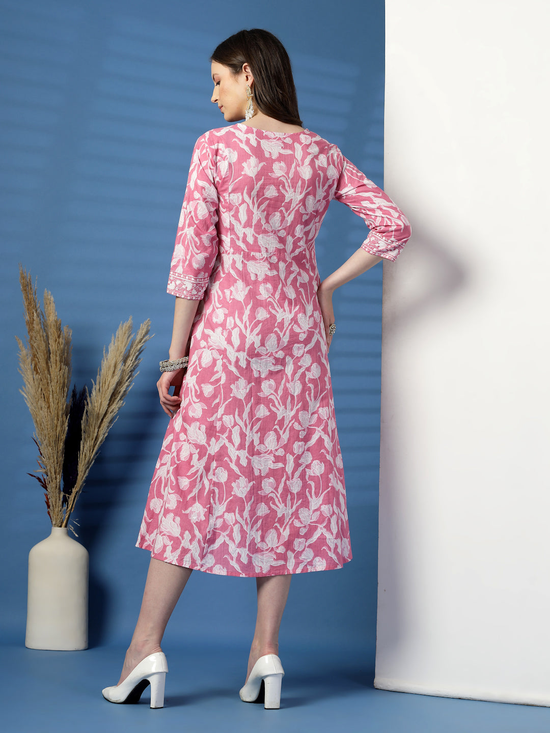 Elegant Pink A-Line Dress with Handwork Detailing