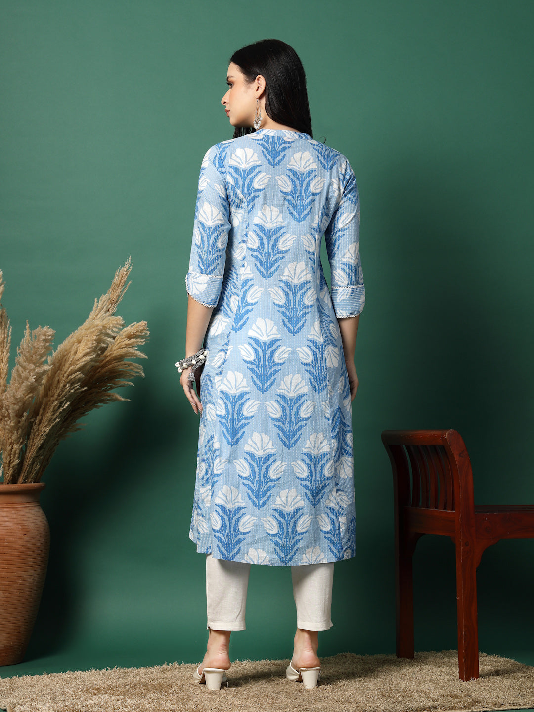 Shweta in Blue Color Printed A-line Kurta