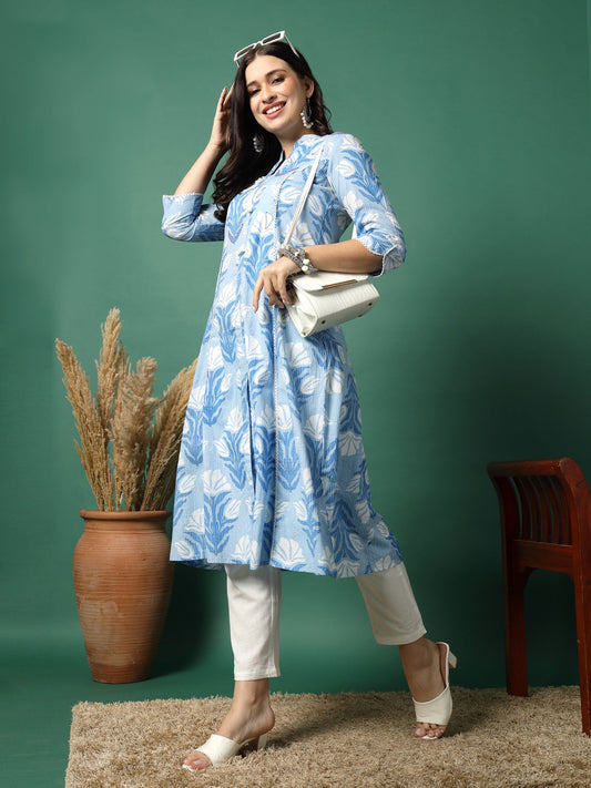 Women Blue Color Printed A-line Kurta