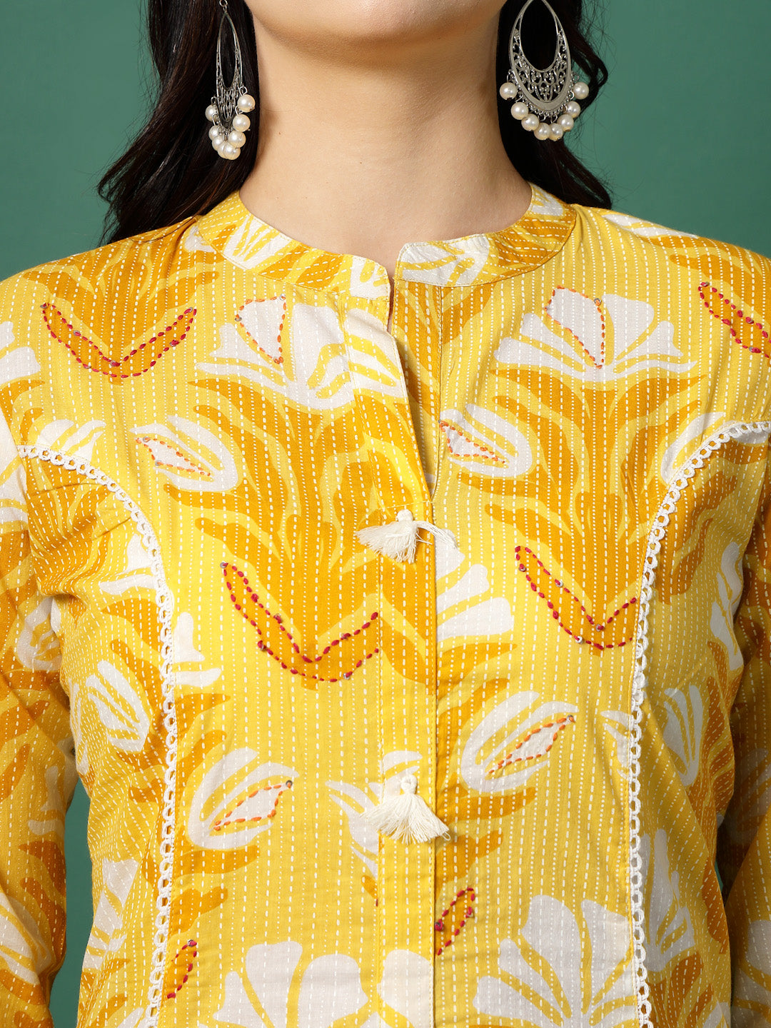 Women Yellow Printed A-Line Kurta