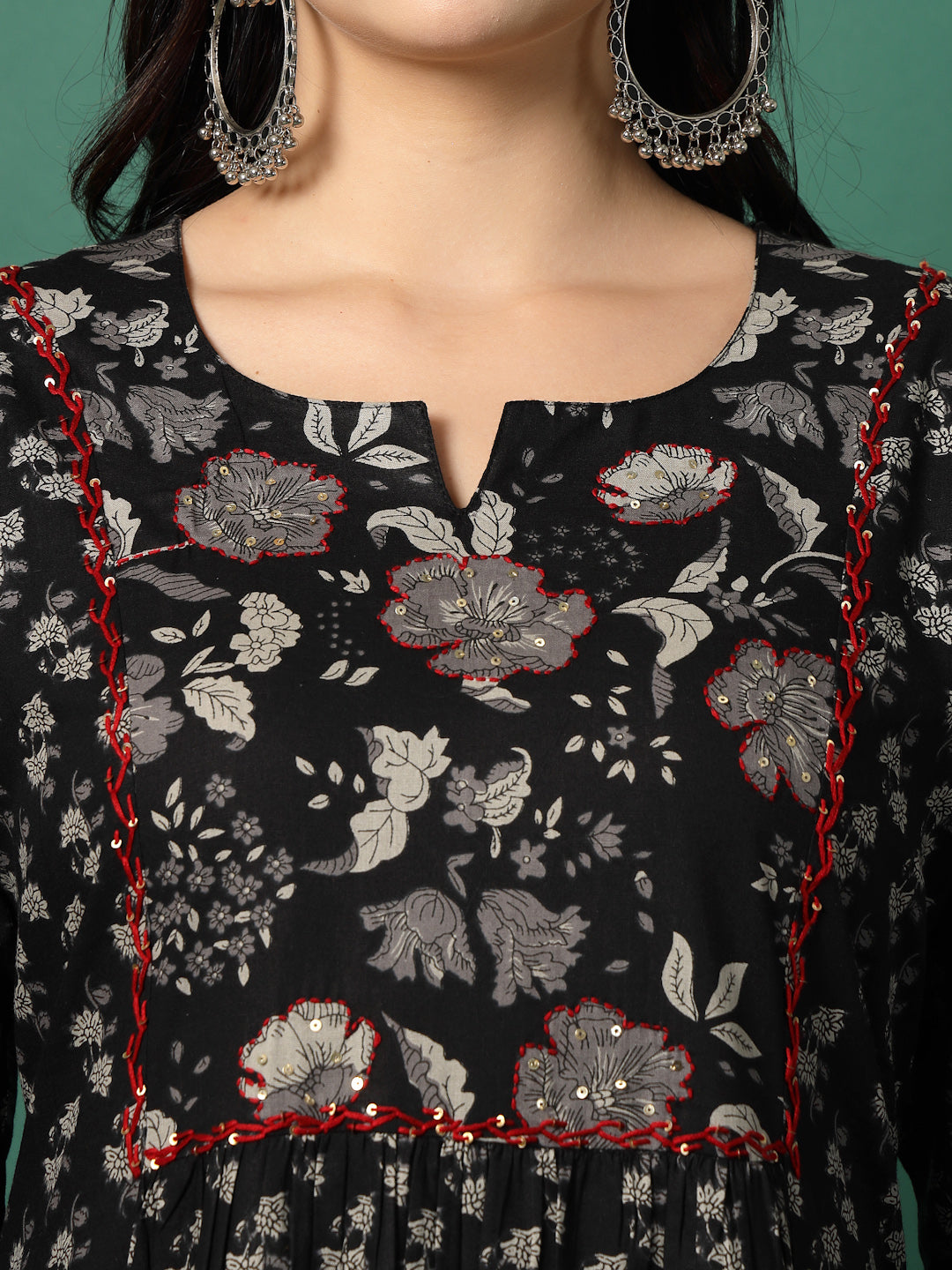 Women Navy Blue Cotton Printed A-Line Kurta