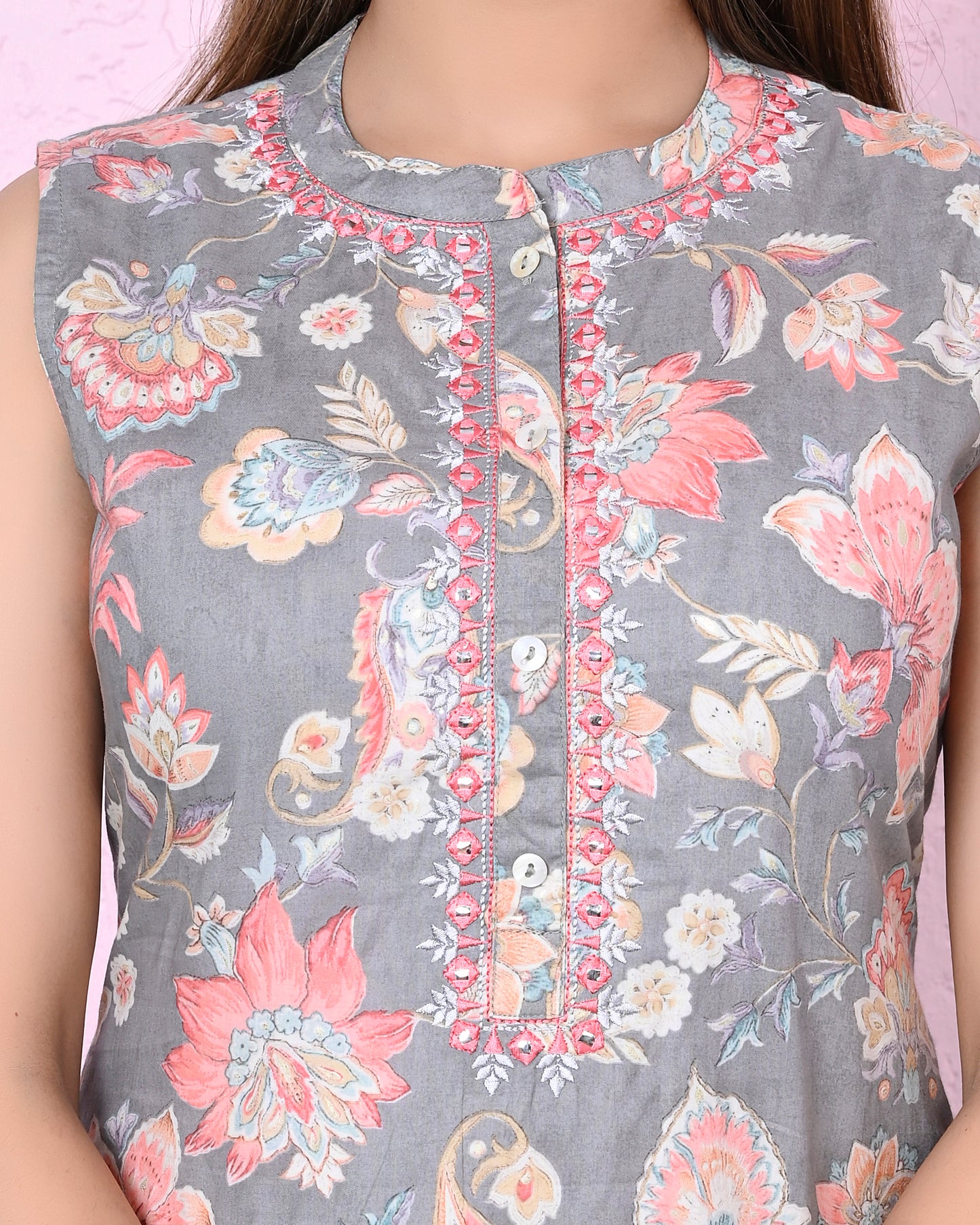 Women Grey Printed Sequinned Kurta