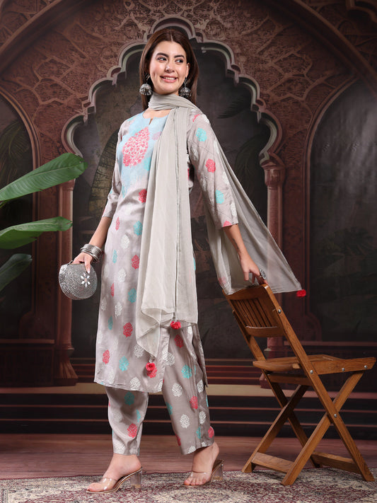Women Embroidery Kurta With Palazzo & Dupatta Set