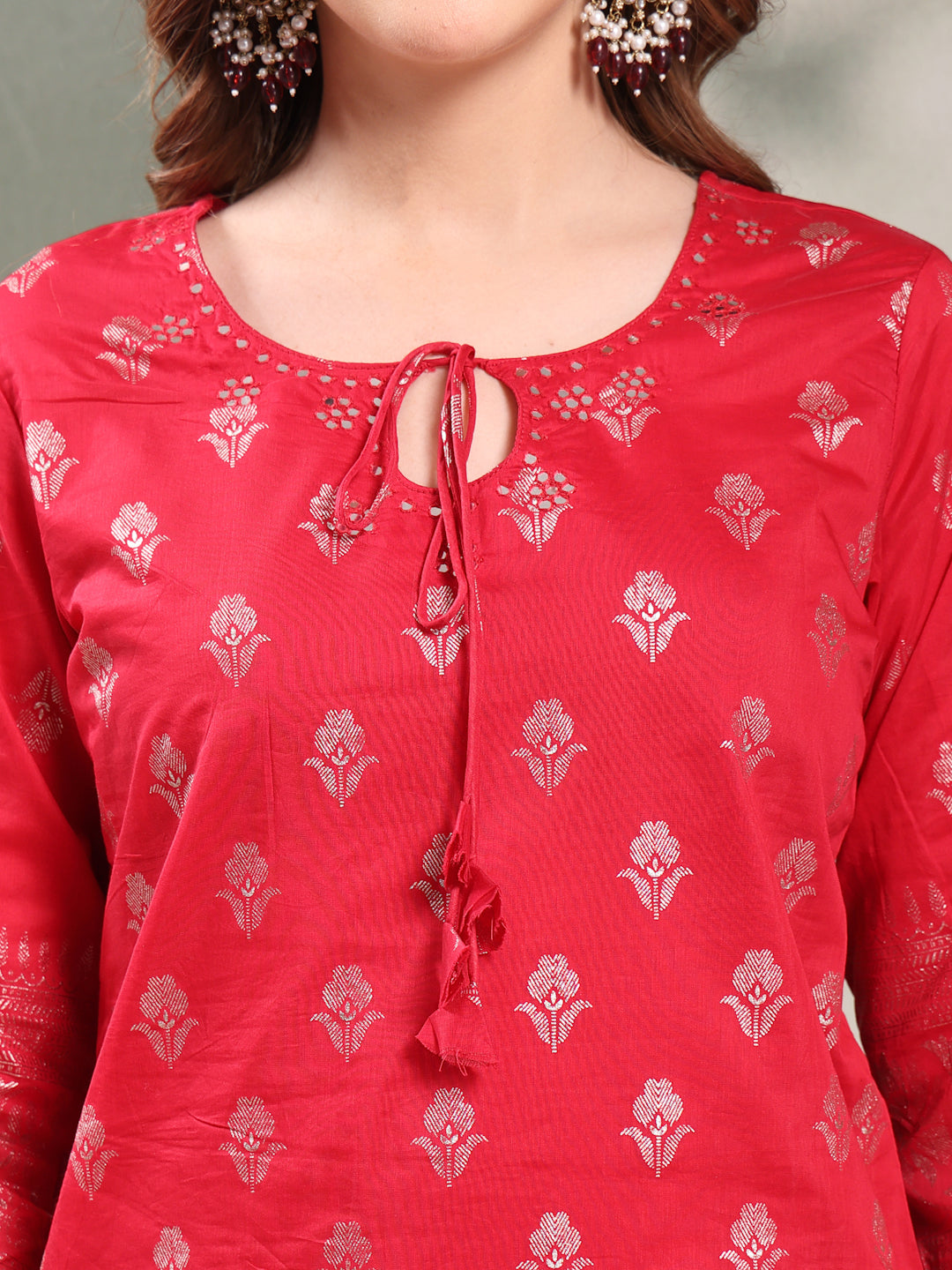 Ramas Printed Tie-Up Neck Kurta & Palazzos With Dupatta