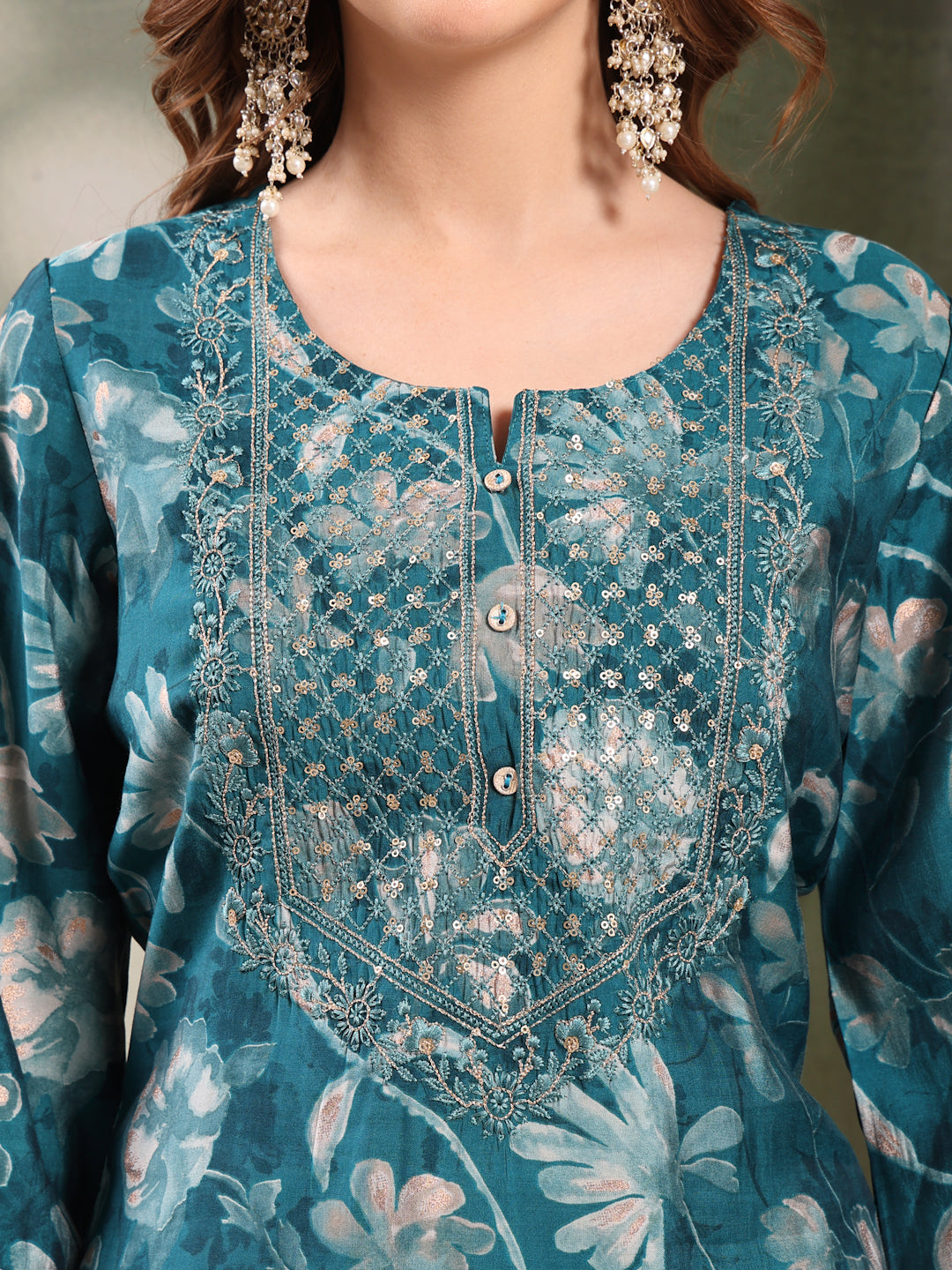 Ramas Embroidered Straight Round Neck Kurta & Sharara With Dupatta