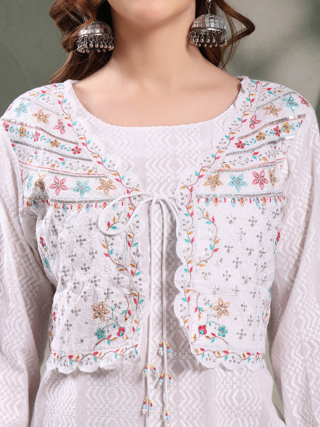 Ramas Embroidered Pure Cotton Round Neck Kurta & Sharara With Dupatta