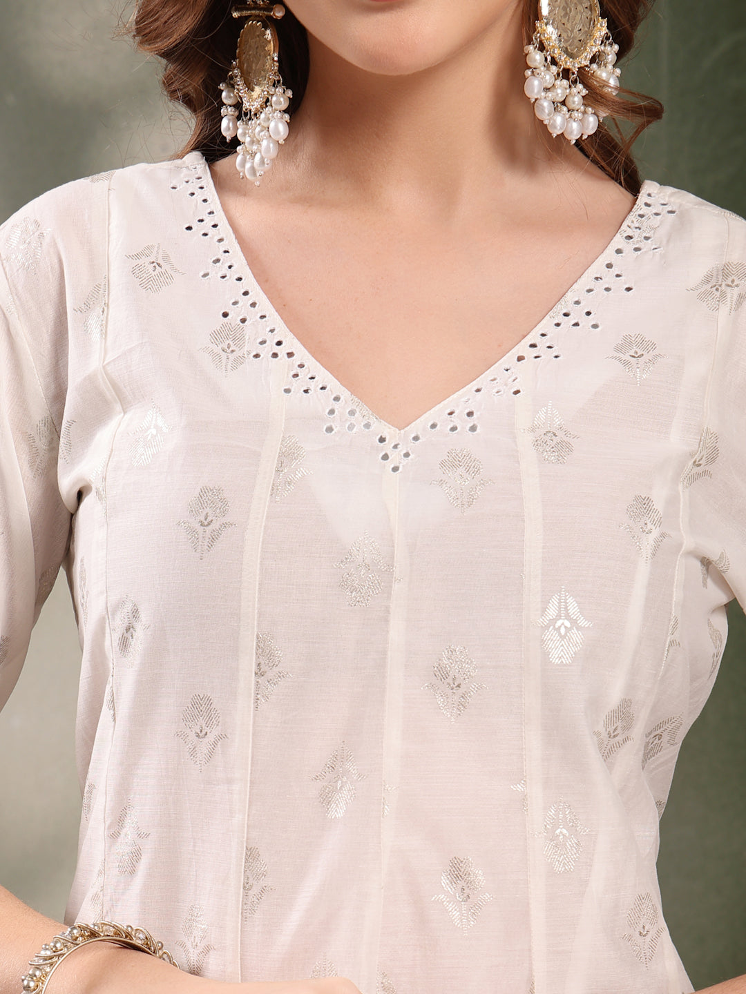 Ramas Printed V-Neck Anarkali Kurta & Sharara With Dupatta