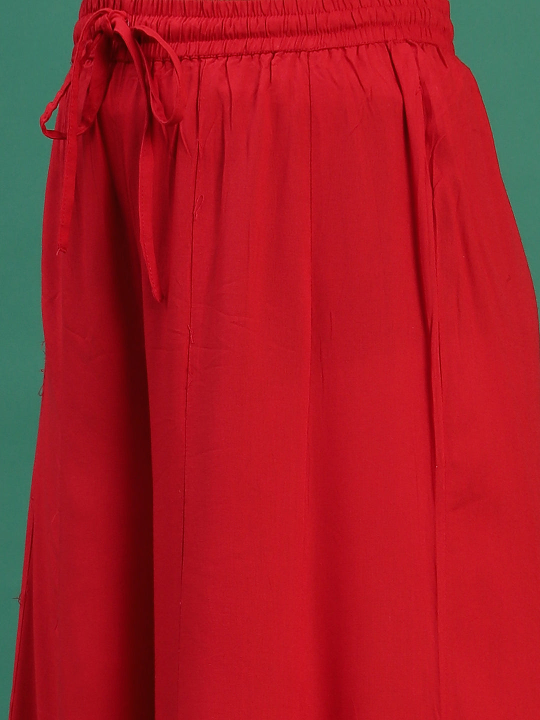 Women Red Embroidered Straight Kurta Set