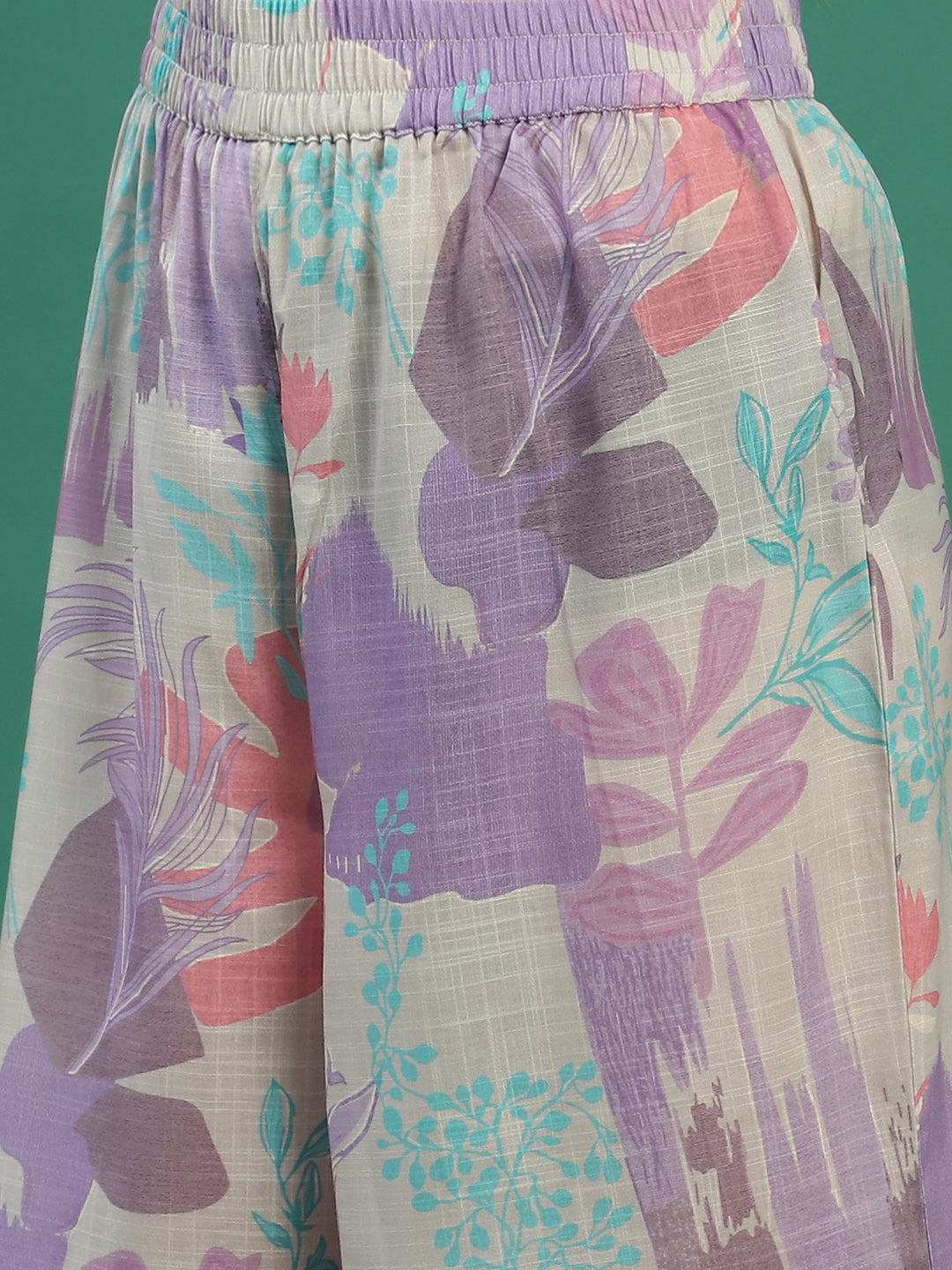 Women Beige Floral Printed Mirror Work V-Neck Straight Kurta With Trousers