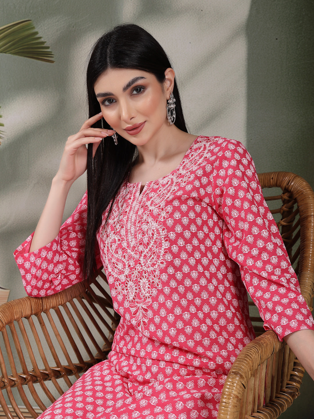Embroidered Festive Pink Kurti