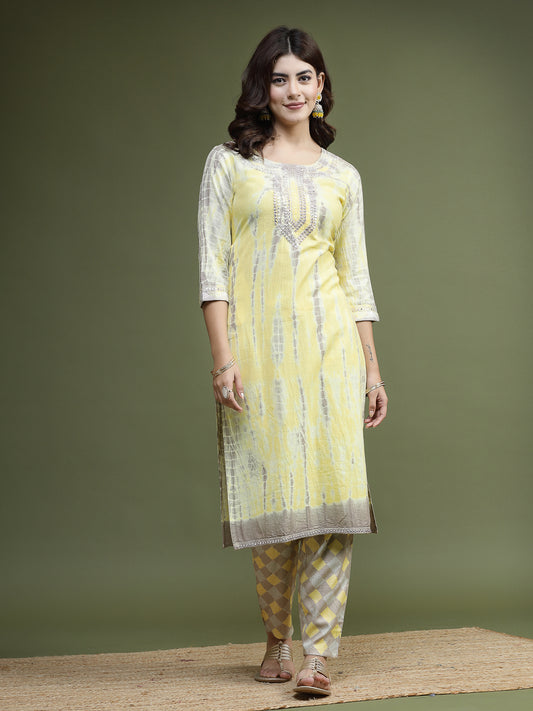 RAMA'S Women Yellow Color Embroidery Kurta Pant Set