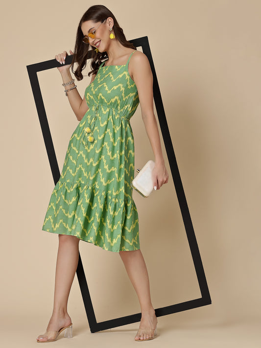 RAMA'S Women Green Color Printed Dress
