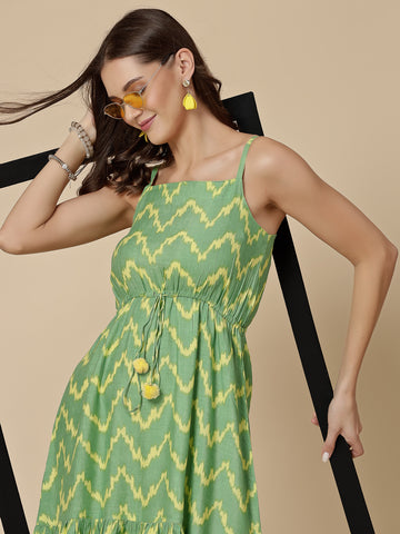 RAMA'S Women Green Color Printed Dress