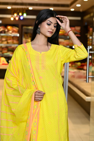 RAMA's Straight fit Yellow Color Embroidery kurta Set With Dupatta