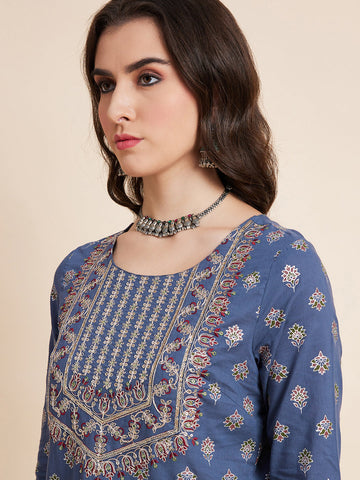 RAMA'S Women Blue Color Embroidery Staright kurta