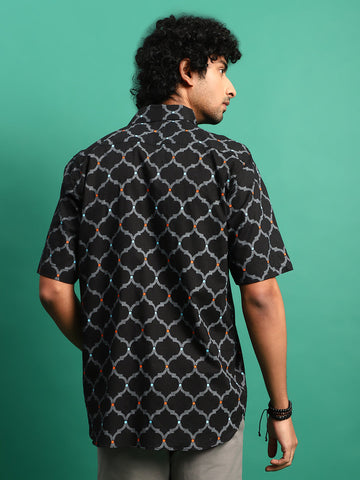 RAMA'S Men's Black Color Printed Shirt