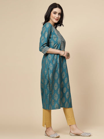 RAMA'S Women Teal  Blue  Color Embroidery Staright kurta