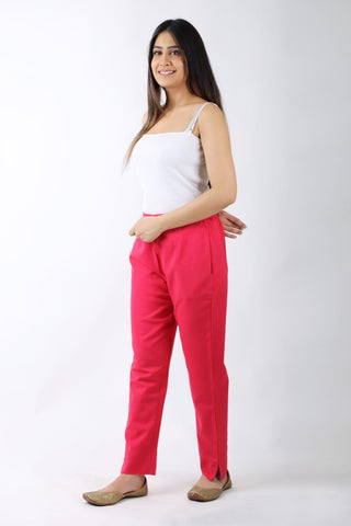 Women Pink Regular Cotton Trousers