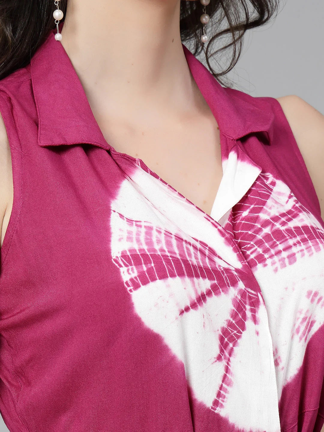 Women Purple Color Tiy-Dye Print Jumpsuit Dress