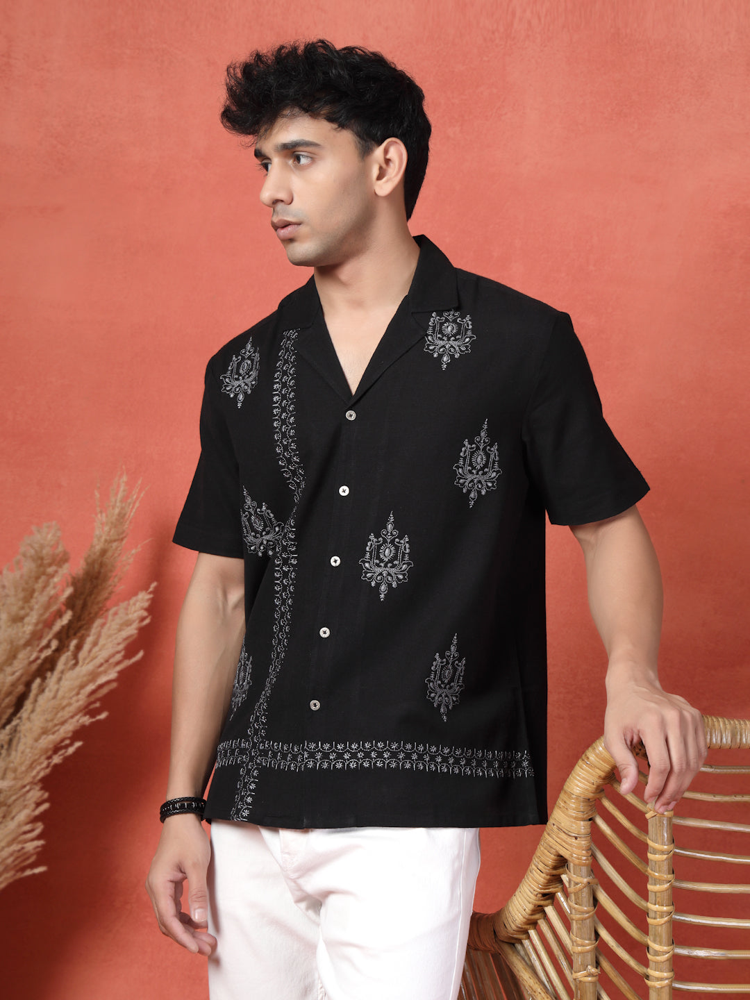Black Cuban Collar Shirt