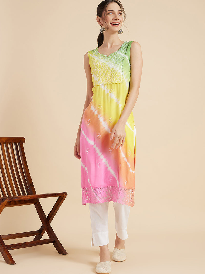 Multicolor Tie-Dye Straight Kurta Front