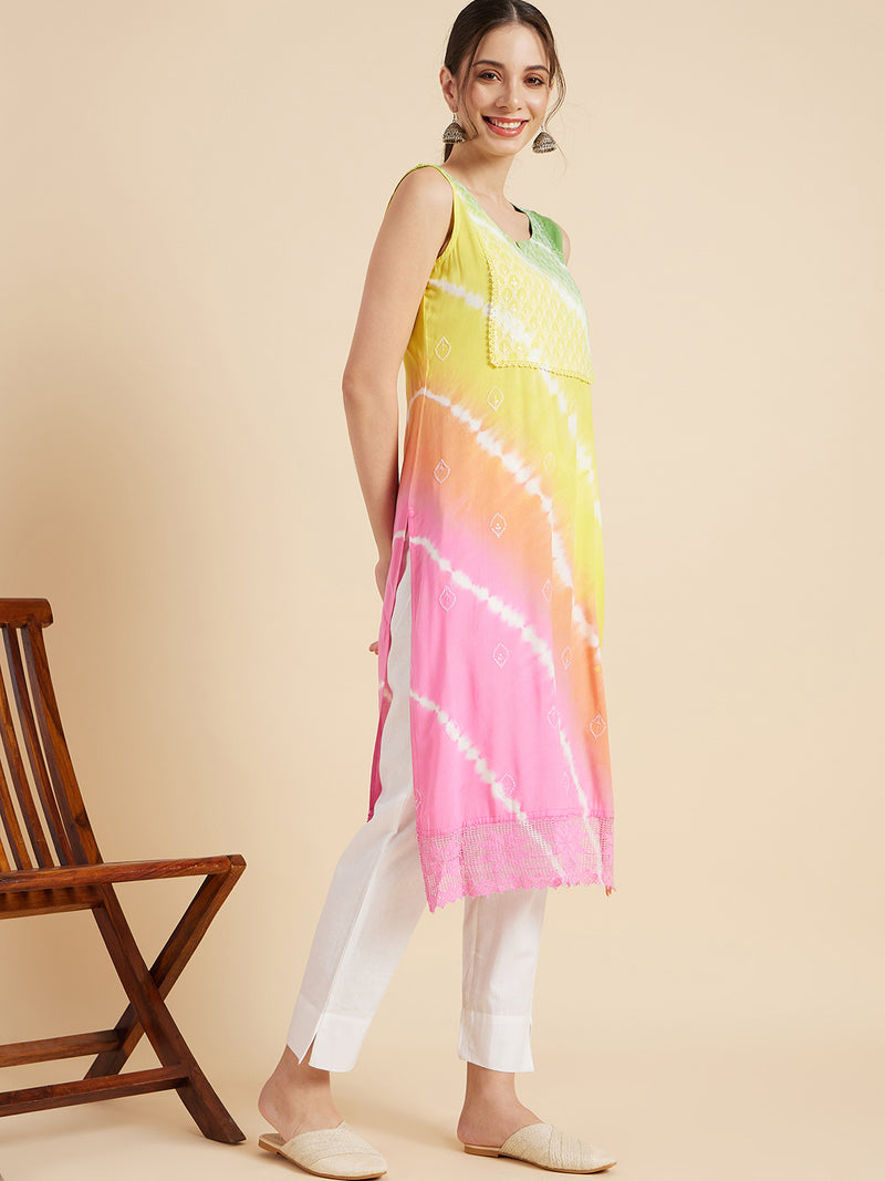 Multicolor Tie-Dye Straight Kurta Side