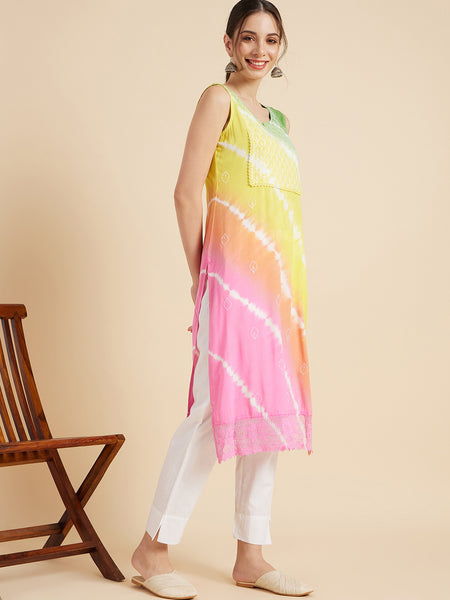 Multicolor Tie-Dye Straight Kurta Side