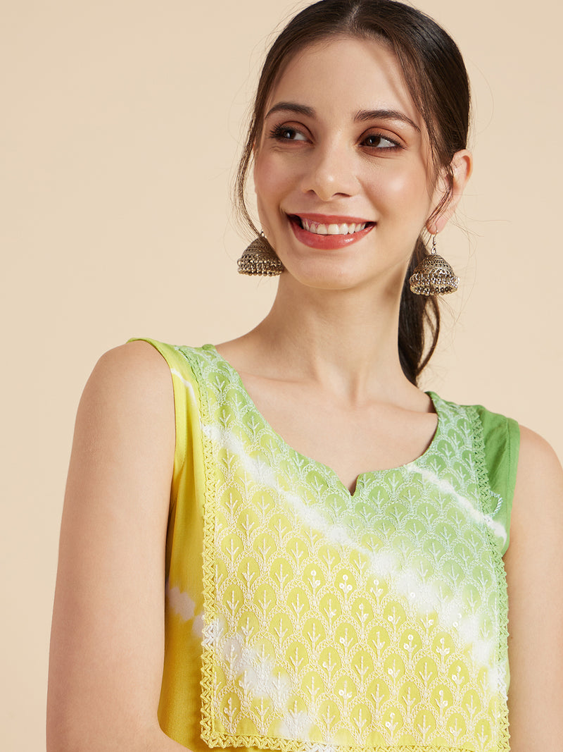 Multicolor Sleeveless Straight Kurta 