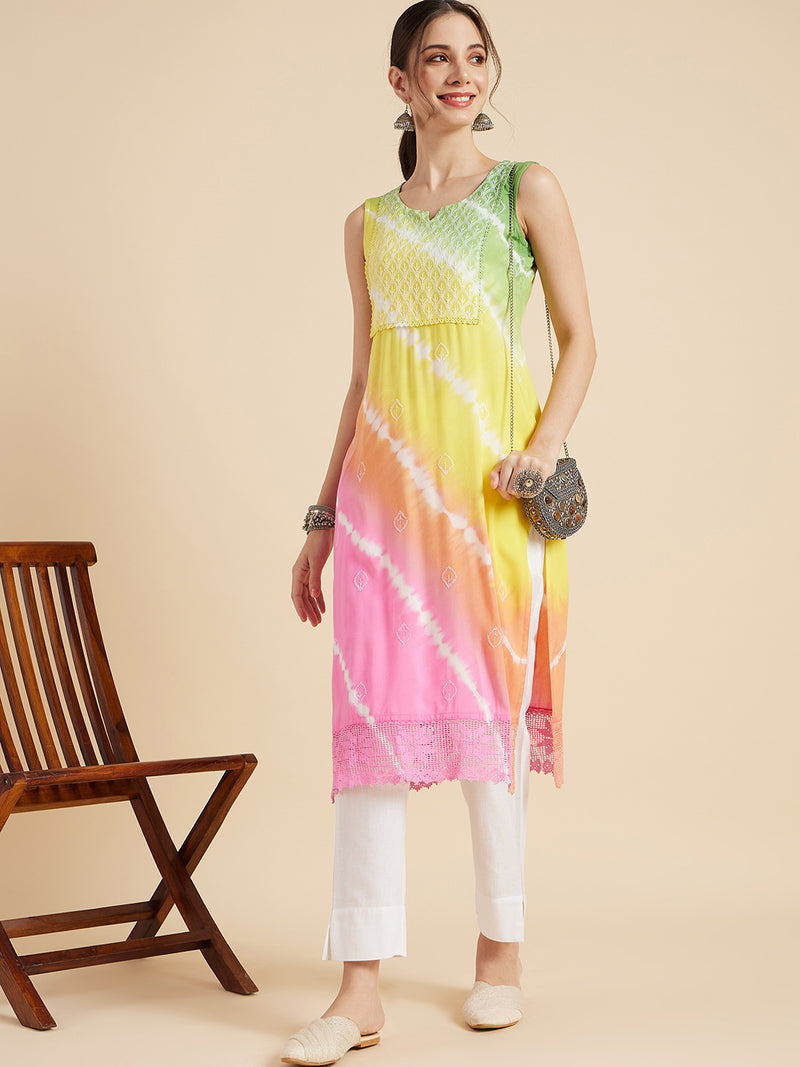 Multicolor Tie-Dye Straight Kurta Standing