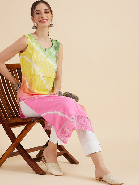 Multicolor Tie-Dye Straight Kurta Sitting